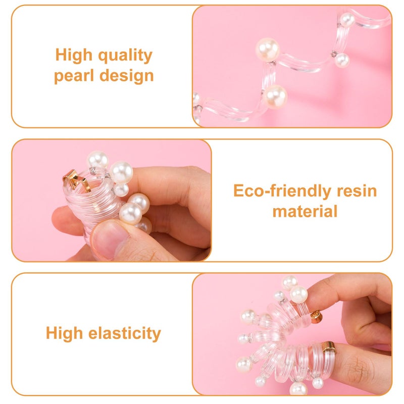 SmallCat 3PCS Spiral Hair Ties with Beads, Pearl Phone Cord Shape Hair Bands, Elastic Rubber Ponytail Holders for Women, No Crease Hair Accessories for Long Curly Hair - Colorful, Pink, White Beads - Image 3